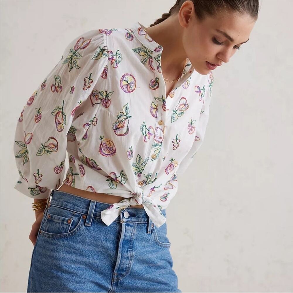 Anthropologie Pilcro Bella Embroidered Fruit Blouse XS - Picture 3 of 13